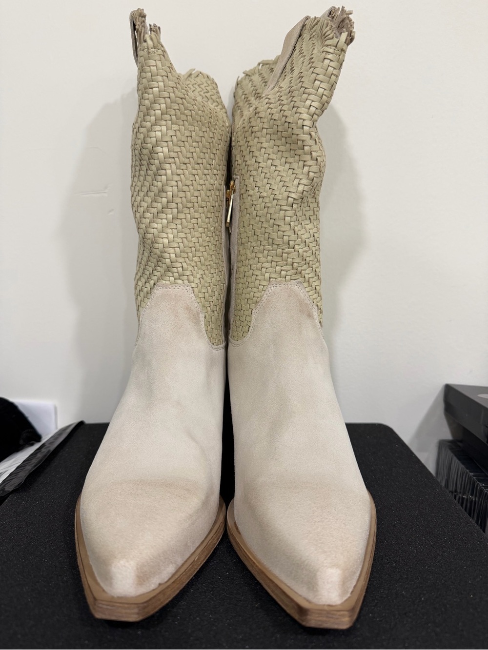 Sam Edelman Suede / Leathet Woven Shaft Beige Boots With Box